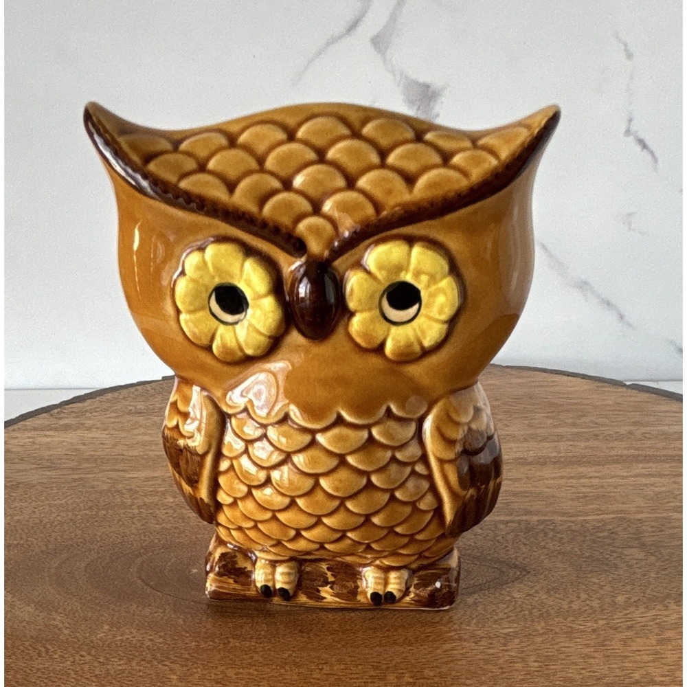 Vintage Glazed Ceramic Owl Napkin Letter Sponge Holder 3D Japan Retro